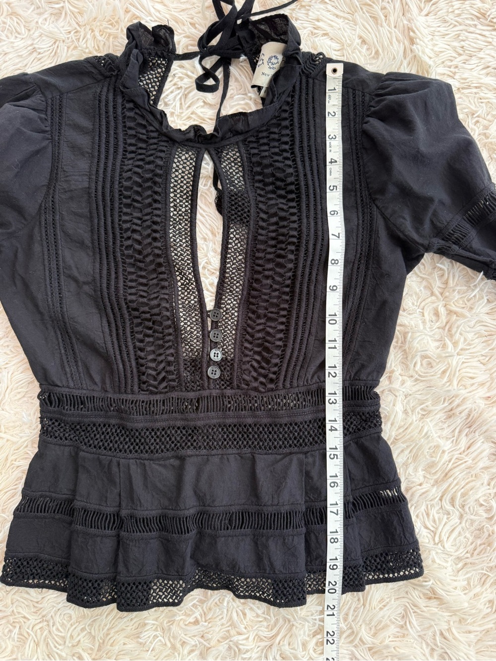 Sea New York Black Lace Crochet Peplum Blouse Top Long Sleeve Size 0 Boho - Picture 9 of 10